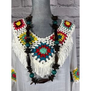 African Inspired Wooden Beaded Boho Necklace with Adjustable Slide